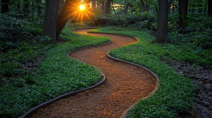 Naklejka premium Winding path through a lush green forest glade