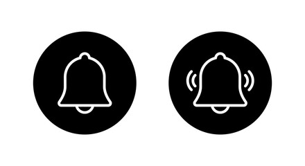 Notification bell outline icon in black circle. Reminder, alarm, notice symbol