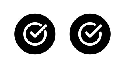 Checkmark and check mark icon set in black circle. Completed task, confirmation, Approval badge, and success symbol