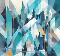 Modern abstract New Year background, icy geometric shapes, cool winter colors, clean composition, professional stock illustration