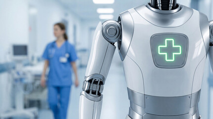 Medical robot healthcare automation technology assisting hospital staff patient care operations improving efficiency accuracy surgical procedures diagnostic treatment delivery innovation 