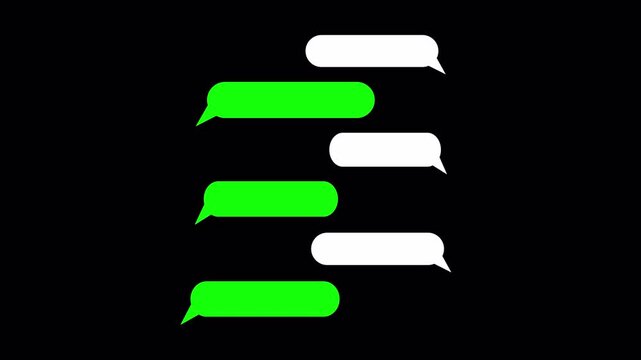 typing text message cloud conversation, text SMS message chatting bubbles message cloud on transparent background, animation text message with alpha channel in 4k.