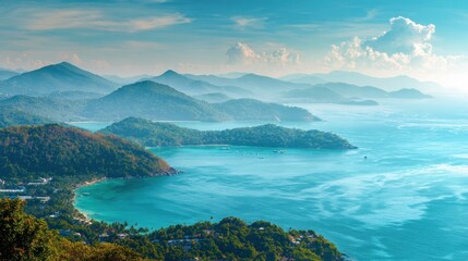 Coastal landscape with mountains and sea under a partly cloudy sky scenic vista