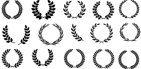 Black Laurel Wreath Silhouettes and Classic Foliage Branch Elements