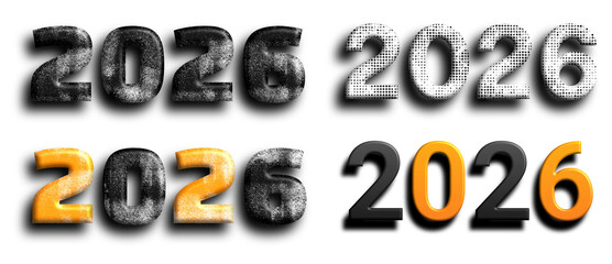 Metallic textured numbers twenty twenty six modern typography design