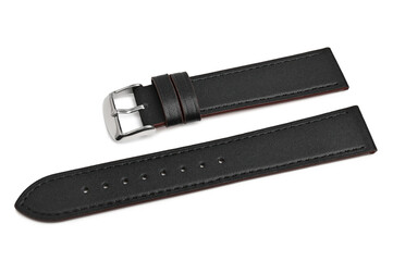 Leather black watch strap with