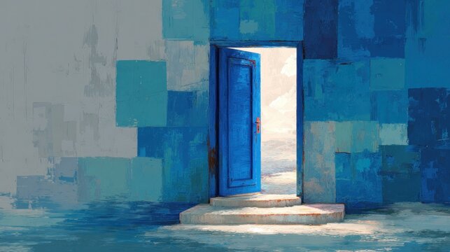 Open doorway leading to bright light abstract illustration opportunity concept