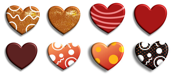 Warm toned patterned heart shapes for romantic holiday design projects