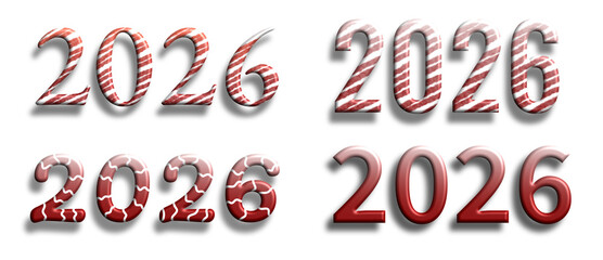 Festive red 2026 numbers with holiday patterns and white snow