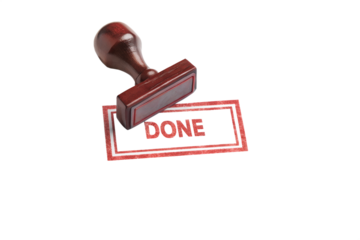 Red Done Rubber Stamp - Grungy Rectangular Finished Task Office Seal Isolated