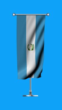 Realistic Standing Vertical  Wavy Flag Banner of GUATEMALA on Metallic Pole with Loop Animation