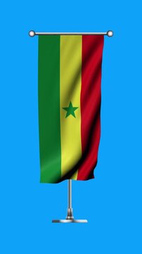Realistic Standing Vertical  Wavy Flag Banner of SENEGAL on Metallic Pole with Loop Animation