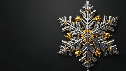 Stunning gold and silver snowflake on dark background