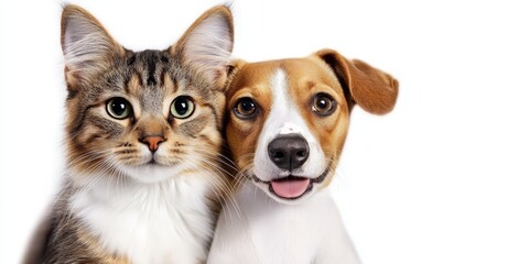 Adorable Companions A Heartwarming Bond Between a Cat and Dog Captured on a White Background