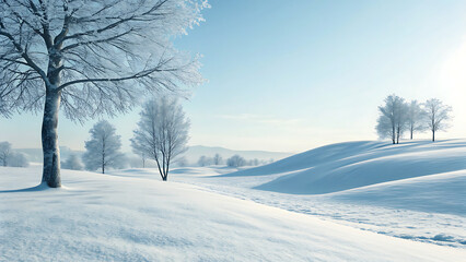 Obraz premium Minimalist Winter Landscape with Frosty Trees and Snow Drifts