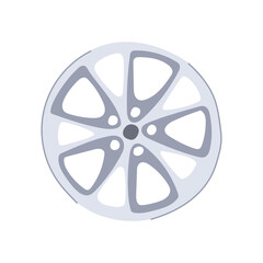 Stylized alloy wheel illustration displaying an automotive car part for transport, speed, and mechanic concepts with a modern design against a white background