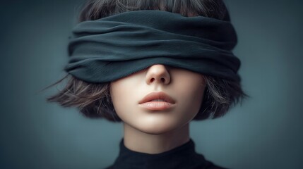 A stunning portrait showcases a woman's face, partially hidden by a dark blindfold, with a sense of mystique.