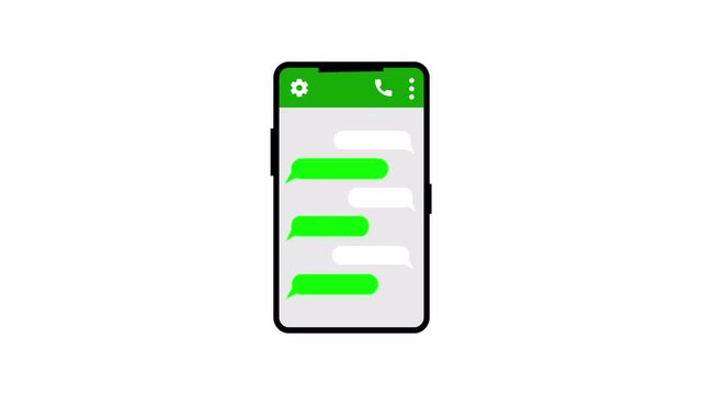 Text message send or received in smartphone animation, text message chat animated in mobile phone with alpha channel in 4k.