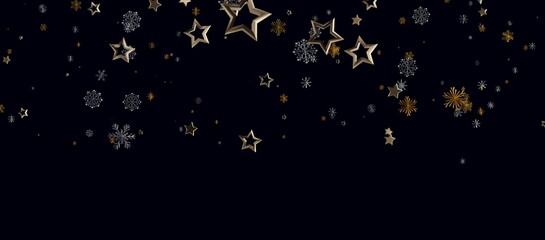 Elegant background featuring falling gold stars and snowflakes, perfect for holiday greetings, Christmas designs © vegefox.com