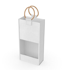 Jute Wine Bag Mockup with Wooden Handle and Transparent Window, Eco Friendly Packaging Design.