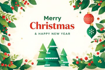 Merry Christmas and Happy New Year festive holiday greeting card