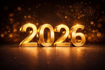 Golden 3D Number 2026 New Year Celebration Background