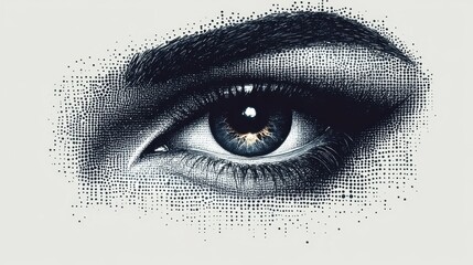 Close-Up of a Mysterious Eye with Artistic Halftone Effects, Capturing Intense Observational Details