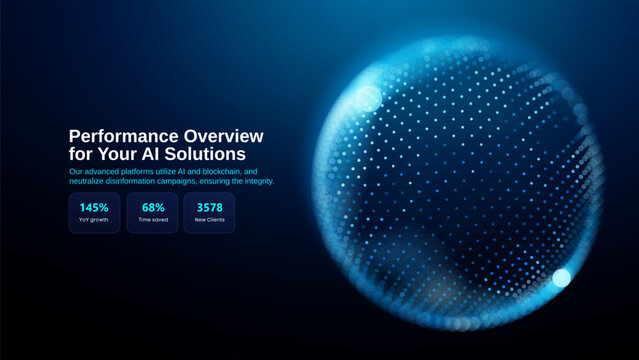 Ai dot ball with particle globe world and brain 3d vector. Digital data abstract with technology futuristic background and circle sphere light. Tech bio ai with forum hand particle and medical.