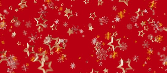 Christmas and New Year festive background with falling gold stars and snowflakes. Perfect for seasonal greetings, holiday ca © vegefox.com