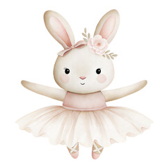 Cute watercolor ballerina bunny illustration with pastel tutu nursery art © ThemeRage