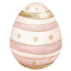 Watercolor pastel Easter egg with striped and heart pattern nursery illustration
