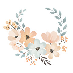 Watercolor pastel floral wreath with soft leaves and delicate spring flowers