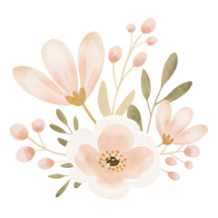 Watercolor pastel floral element with soft petals and delicate spring branches