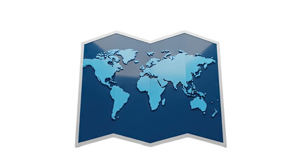 3D Raised World Map Art, Blue Continents on Dark Blue Background