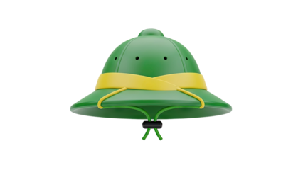 3D Rendered Green Safari Hat with Yellow Band and Chin Strap
