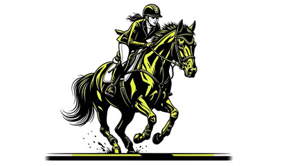 Fototapeta premium Dynamic equestrian action with rider jumping on horse