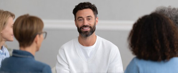 the therapist guiding an uplifting group session filled with hope and connection