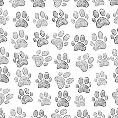 Paw prints monochrome seamless pattern