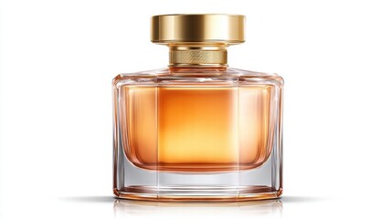 Elegant perfume bottle with a golden cap on a white background.