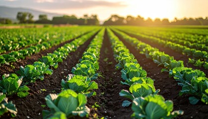 Cabbage field at sunset.
