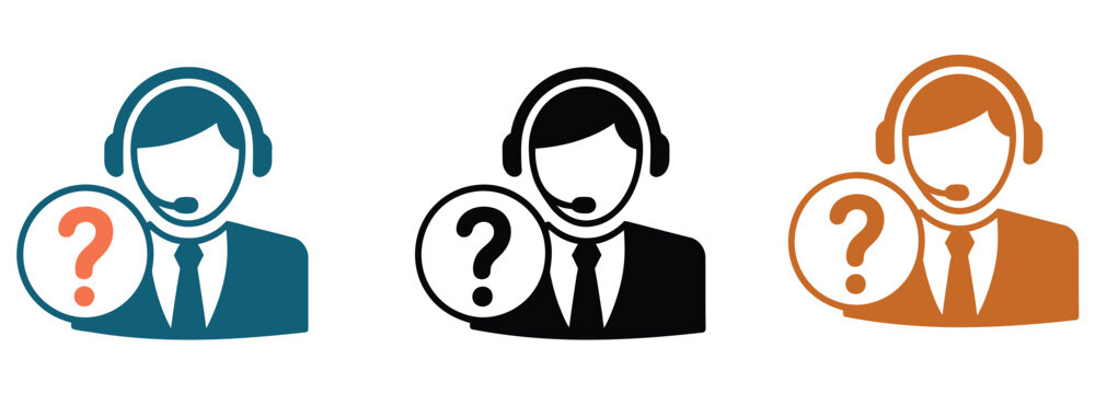 Customer support agents with question marks in colorful icons - Powered by Adobe