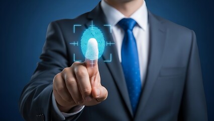 Businessman using fingerprint scanner for biometric identification