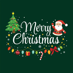 Merry Christmas Festive Greeting Background with Santa, Tree and Decorations