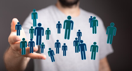 Abstract image representing teamwork, networking, and social interaction. Concept of unity, virtual connections