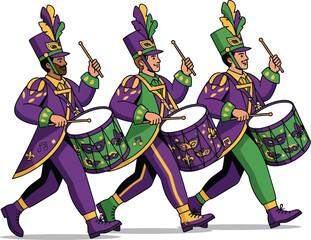 Mardi Gras Marching Band Drummers in Parade Uniform