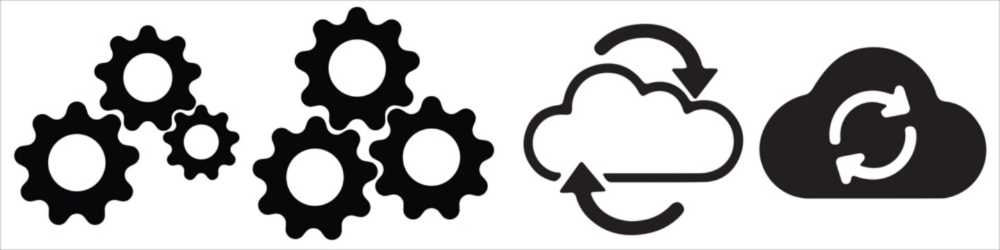 Cloud syncing gears and cogwheel icons for business technology
