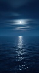 Fototapeta premium Serene nocturnal seascape with radiant lunar glow illuminating placid water
