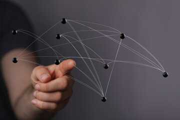 Concept of global connection, communication, network, data transfer, and innovation with a human...