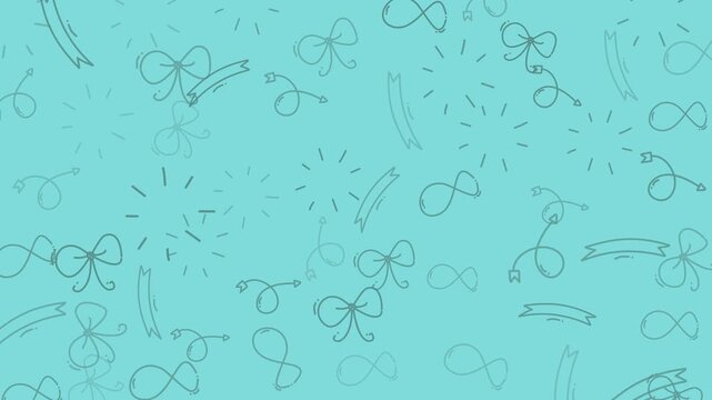 Bows, arrows, ribbons, and infinity symbols on a teal background. Ideal for invitations, crafts, stationery, feminine designs, and branding
