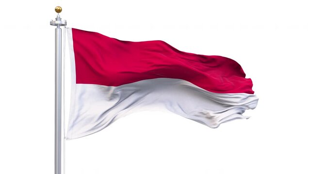 Monaco flag waving looping with transparent background, with alpha matte layer for transparency in the background.